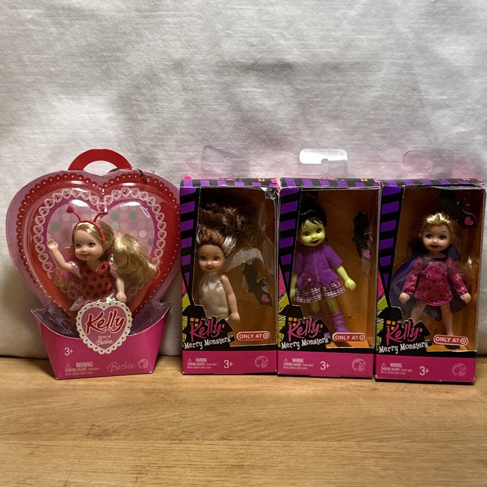 Kelly 3 Merry Monsters Halloween Dolls + Valentines Doll Lot of Barbie Mattel